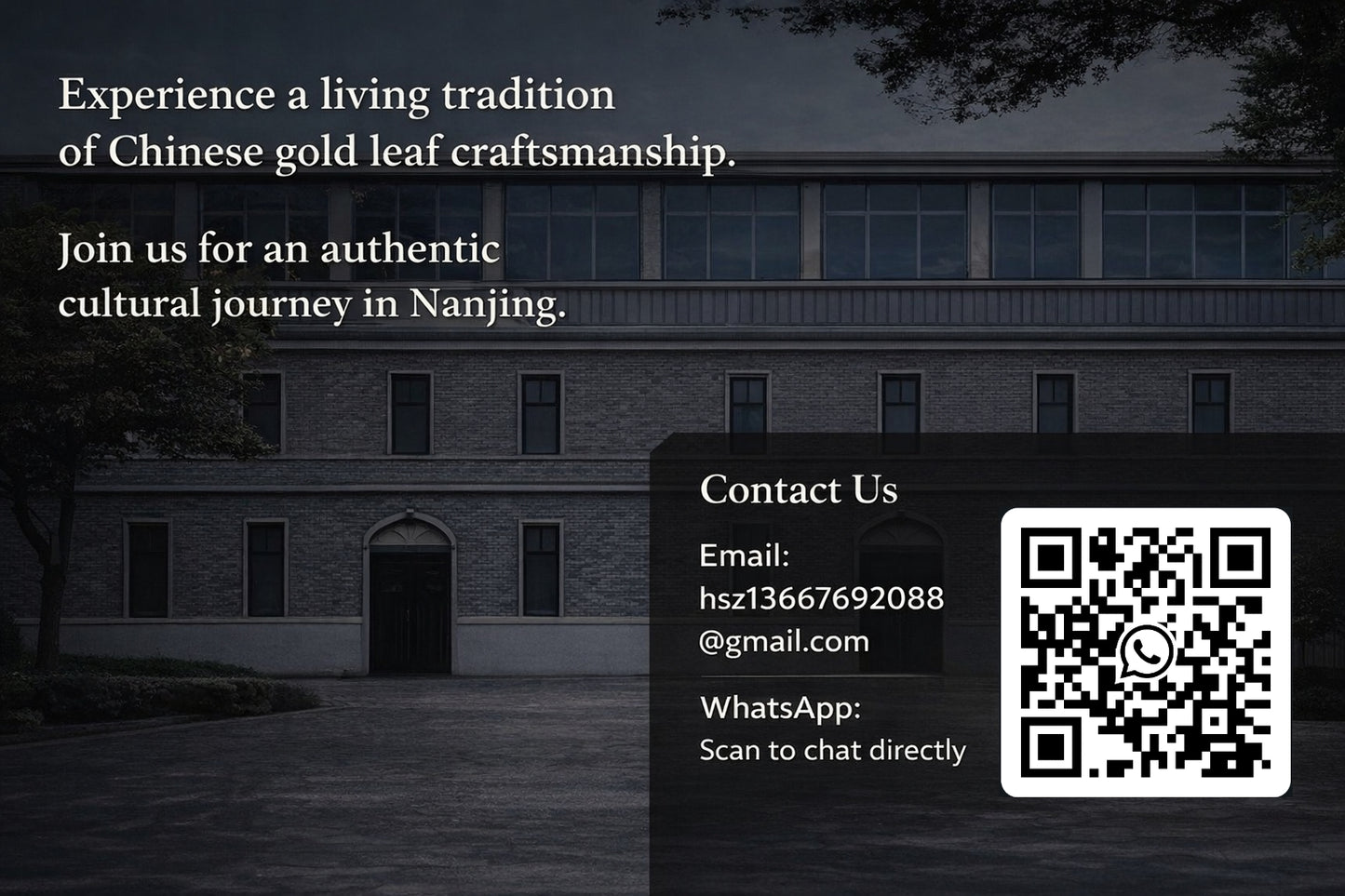 Gold leaf is not just a craft.
It is a living tradition passed down through generations.

Experience it with locals in Nanjing.

Need a private session or a custom plan? Contact us to confirm your preferred date and group size.

