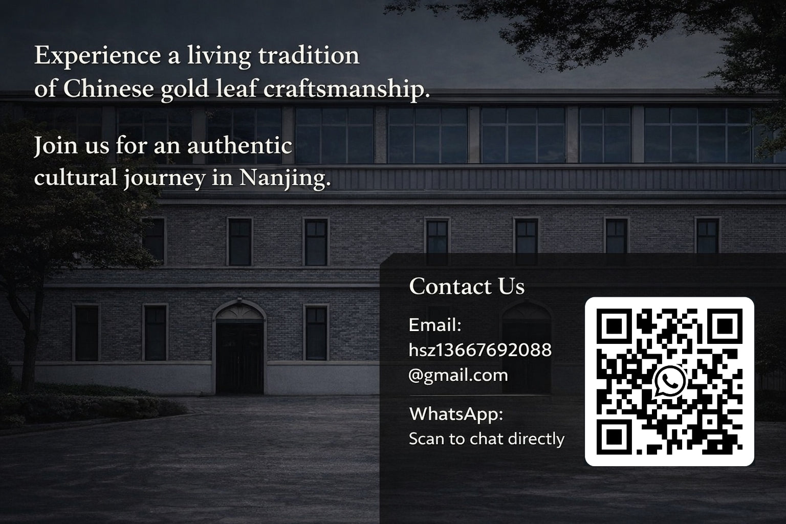 Gold leaf is not just a craft.
It is a living tradition passed down through generations.

Experience it with locals in Nanjing.

Need a private session or a custom plan? Contact us to confirm your preferred date and group size.

